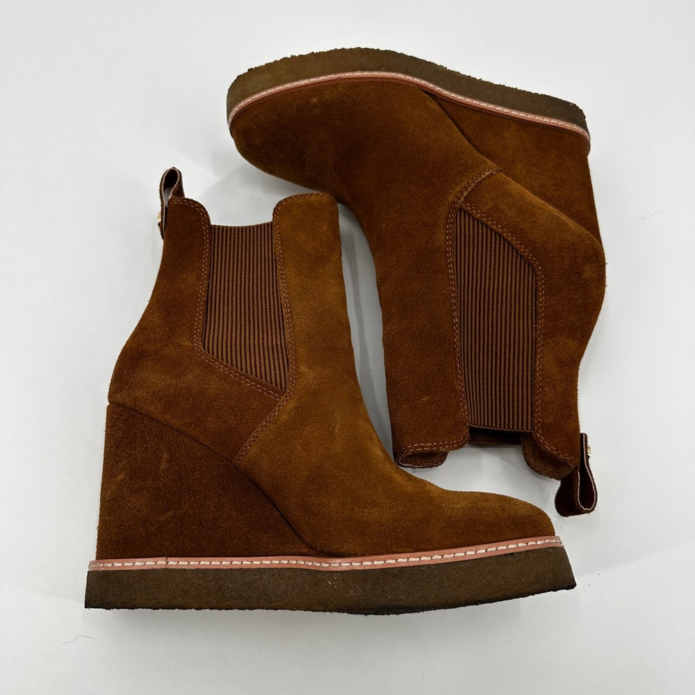 Steve Madden Brown‎ Suede Wedge Morris Booties Ankle Boots Platform Streetwear - Picture 8 of 10